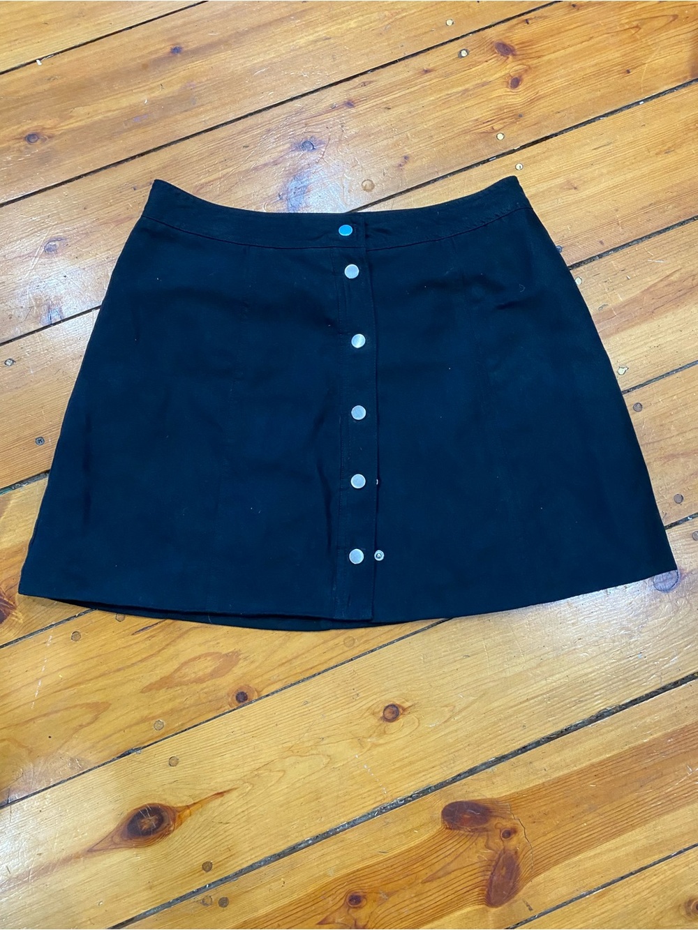 Divided Black Mini Skirt with Front Snap Buttons size 10